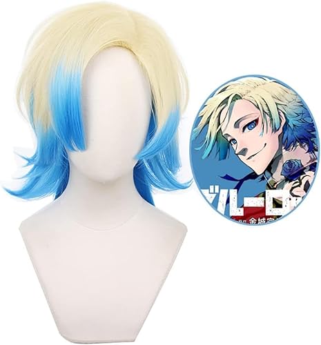 Wig Anime Cosplay Anime Cosplay Wig for Blue Lock Bachira Meguru Cosplay Wig Short Black Yellow Hair Wig + Wig Cap (Color : Kaiser) von Uearlid