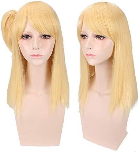 Wig Anime Cosplay Anime Fairy Tail Cosplay Perücke Lucy Heartfilia Wendy Marvell Cosplay Kostüm Perücken Lange Gerade Blaue Hitzebeständige Synthetische Perücke + Kappe (Color : Lucy) von Uearlid