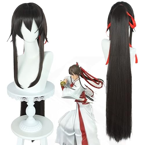 Wig Anime Cosplay Anime Hell's Paradise Yamada Asaemon Sagiri Cosplay Perücke Jigoku Raku Dunkelbraun Lange Koteletten Schachtelhalm Perücke + Perückenkappe von Uearlid