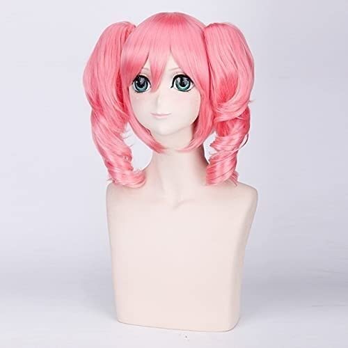 Wig Anime Cosplay Anime Inu X Boku SS Cosplay Perücke mit zwei Chip Pferdeschwänze Halloween Party Rosa Curly Synthetik Roromiya Karuta Perücken + Perücke Kappe von Uearlid