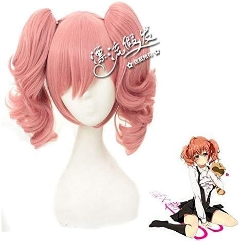 Wig Anime Cosplay Anime Inu X Boku SS Roromiya Karuta Cosplay Perücke mit zwei Chip-Pferdeschwänzen Halloween Party rosa kurze lockige synthetische Haarperücken + Perückenkappe von Uearlid