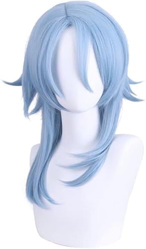 Wig Anime Cosplay Anime Kamisato Ayato Cosplay Perücke Spiel Genshin Impact Lange Blaue Lockige Hitzebeständige Synthetische Haar Rollenspiel Perücken + Perückenkappe von Uearlid