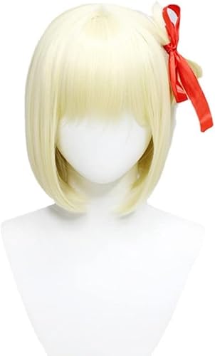 Wig Anime Cosplay Anime Lycoris Recoil Cosplay Perücken for Halloween Gelb Blonde Farbe Kurze Synthetische Perücke Hitzebeständiges Haar von Uearlid