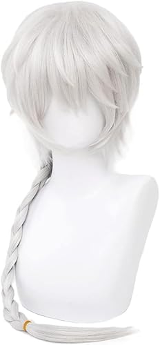 Wig Anime Cosplay Anime Nikolai Gogol Perücke weiß lockig mit langem Zopf Party Haar Kostüm Halloween Party + Perückenkappe von Uearlid