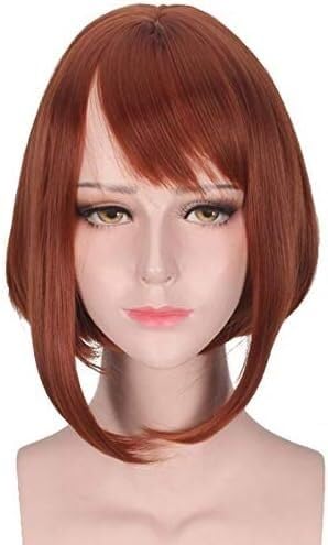 Wig Anime Cosplay Anime Ochako Uraraka Kurze Bobby Brown Hitzebeständige Cosplay Perücke + Kappe + Schlüsselanhänger Perücke von Uearlid