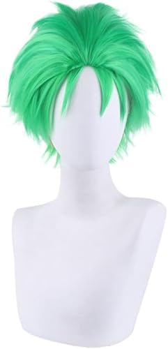 Wig Anime Cosplay Anime-Perücke, kurze grüne Farbe, Anime-Cosplay-Haar, synthetisches Halloween-Rollenspiel + Perückenkappe von Uearlid