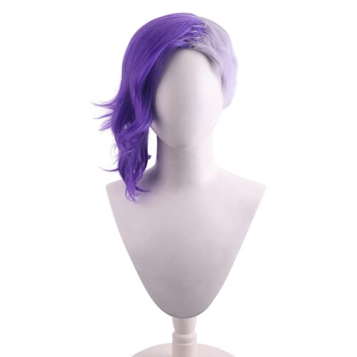 Wig Anime Cosplay Anime Perücke Page One Cosplay Perücke mit Perückenkappe Lila Silber Kurzes gewelltes Haar Cosplay Kostüm Perücke Halloween Zubehör von Uearlid