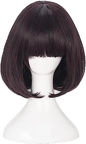 Wig Anime Cosplay Bungo Stray Dogs Akiko Yosano Cosplay Perücken Kurzer Bob Lila-Schwarz Hitzebeständige Kunsthaarperücke + Perückenkappe + Schmetterlingshaarnadel Wigonly (Color : Wigonly) von Uearlid