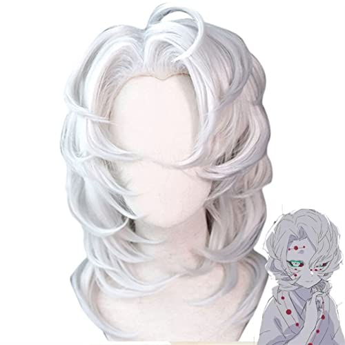 Wig Anime Cosplay Cosplay Accessoire Anime Demon Slayer: Kimetsu Nein Yaiba Cosplay Langes lockiges Haar Synthetische Perücke Gold Braun Gradient Rot Kurze Gerade Haar Perücke ( Color : White , Size : von Uearlid