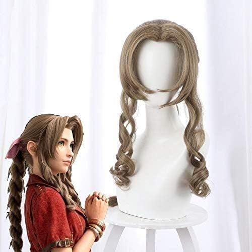 Wig Anime Cosplay FF7 Aerith Gainsborough Cosplay Perücken Langes lockiges gewelltes hitzebeständiges Kunsthaar Braun Spiel FINAL FANTASY Aerith Gainsborough von Uearlid