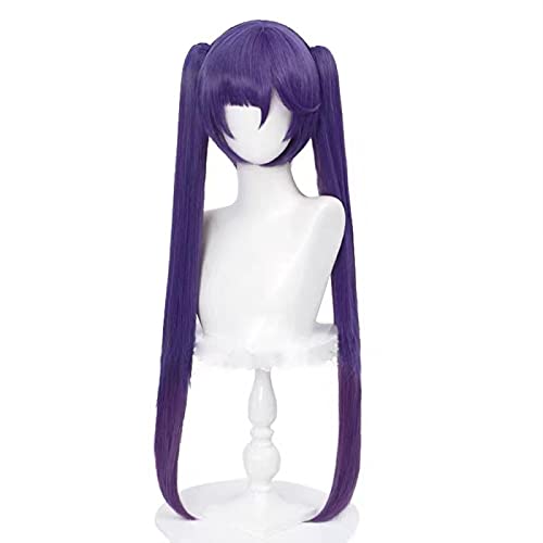 Wig Anime Cosplay Genshin-Auswirkungen Mona Cosplay dunkel lila Perücke Pigtails synthetische hitzebeständige synthetische WigShoLeneen for Mädchen lange gerade Hea von Uearlid