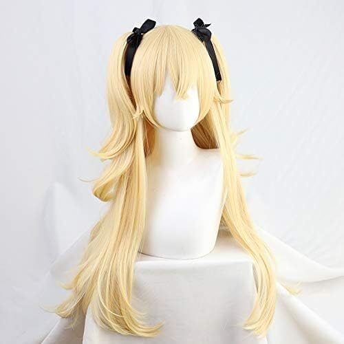 Wig Anime Cosplay Genshin Impact Fischl Perücke Cosplay Blonde Twin Curly Pferdeschwänze Goldenes glattes hitzebeständiges Haar Halloween Rollenspiel von Uearlid