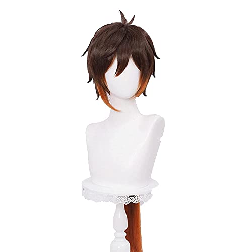 Wig Anime Cosplay Genshin Impact Zhongli Cosplay 90cm Long Ponytail Brown Orange Wig Anime Heat Resistant Hair Synthetic Cosplay Wig + Wig Cap von Uearlid