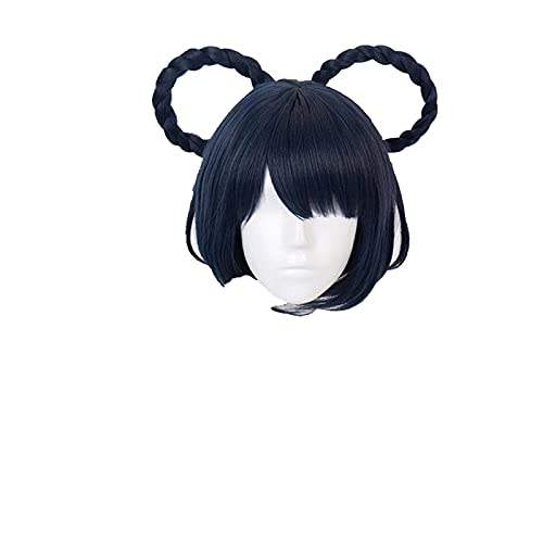 Wig Anime Cosplay Genshin Wirkung Xiang Ling Blue Braid Niedliche Kurzheizhaar-Cosplay Anime Perücken Hitzebeständige synthetische Perücken Halloween von Uearlid