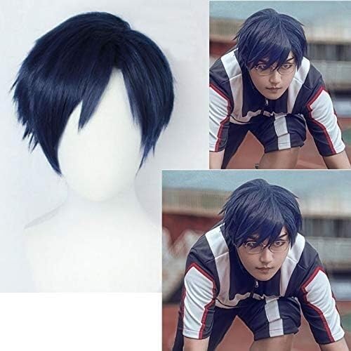 Wig Anime Cosplay Iida Tenya Short Blue 3/7 Styled Heat Resistant Cosplay Costume Wig +Cap von Uearlid