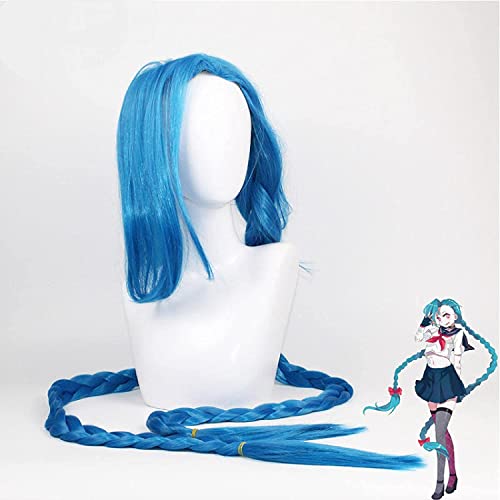 Wig Anime Cosplay Jinx Perücke Cosplay Wanita Biru Dua Kunrir Kuda Kepang Gadis Rambut Panjang 120cm Untuk Pesta Halloween von Uearlid