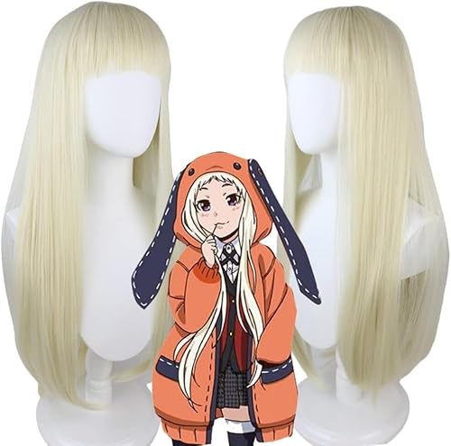 Wig Anime Cosplay Kakegurui Compulsive Gambler Staffel 2 Yomoduki Runa lange blonde Cosplay-Perücke + Mütze von Uearlid