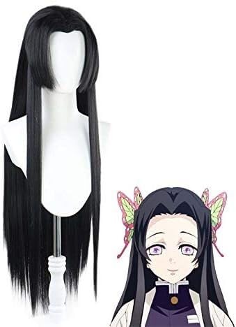 Wig Anime Cosplay Kochou Kanae Schwarze Lange Gerade Perücke Cosplay Kostüm Hitzebeständige Kunsthaar Frauen Perücken + Kappe von Uearlid