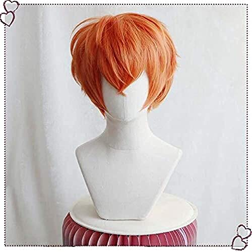 Wig Anime Cosplay Mystic Messenger Seven 707 Cosplay-Perücke for Herren und Jungen, kurz, gerade, hitzebeständig, Kunsthaar, Anime-Kostüm, Party, Orange von Uearlid