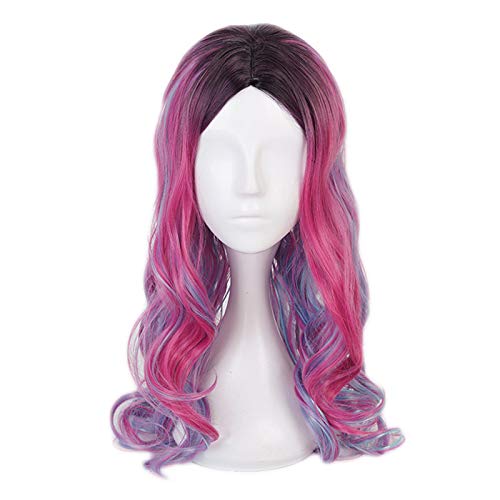 Wig Anime Cosplay Nachkommen 3 Frauen Audrey Curly Perücke Cosplay Kostüm Erwachsene Mischfarben Hitzebeständige Synthetische Haare Halloween Party Perücken von Uearlid