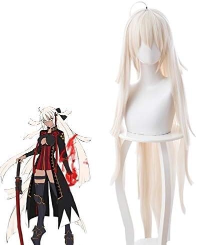 Wig Anime Cosplay Okita Souji Cosplay Perücke for Frauen Hitzebeständige Kunsthaar Majin Saber Perücke Anime Beige + Gratis Perückenkappe von Uearlid