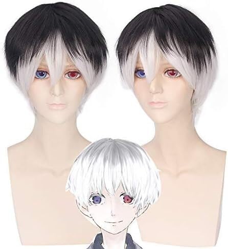 Wig Anime Cosplay Perücke for Perücke Cos Perücke/Ghoul Sasaki Keiyo/Kanekiken Schwarz-Weiß-Verlauf von Uearlid