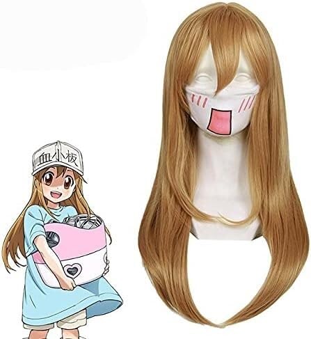 Wig Anime Cosplay Perücke for Zellen bei der Arbeit, Plättchen-Cosplay-Perücke for Frauen und Mädchen, langes, gerades Anime-Haar, Perücke for Zellen bei der Arbeit, Perücke und Hut (Color : Only wig von Uearlid