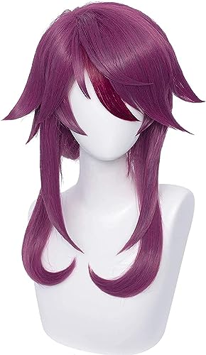 Wig Anime Cosplay Rote Pferdeschwanz-Perücke for Diluc Genshin Cosplay, lange lockige Anime-Party-Perücken + Perückenkappe (Size : Rosaria) von Uearlid