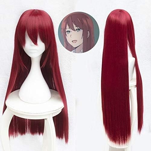 Wig Anime Cosplay Steins Gate Makise Kurisu Christina Assistant Red Straight Long Wig Cosplay Wig 80cm Halloween Costume Wigs + Cap von Uearlid