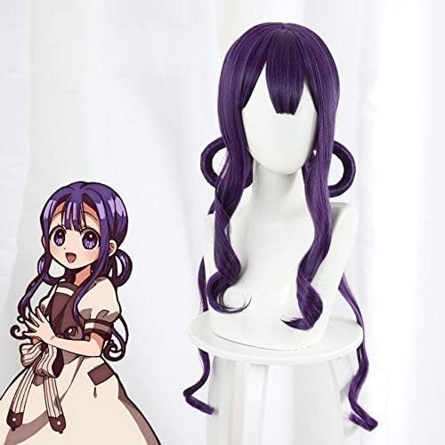 Wig Anime Cosplay Toilettengebundene Hanako-kun Aoi Akane Perücke, lange lockige gewellte Cospaly-Perücken, Halloween, Karneval, Kostüm, Party, Perücke, lila Anime-Perücke + Kappe von Uearlid