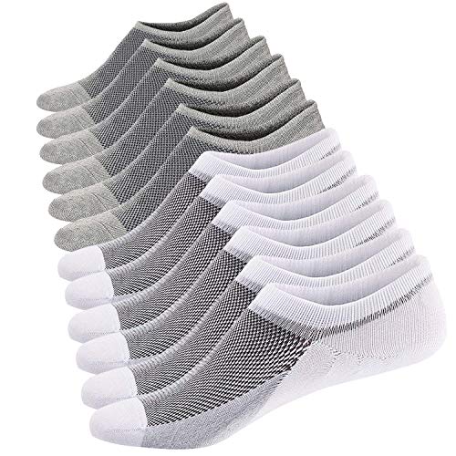 Herren Sneaker Socken Atmungsaktiv Unsichtbar Socken Kurzsocken Baumwoll Knöchelsocken Low Cut Sportsocken (Weiß/Grau (3 Paar Jeder),44-48) von Ueither