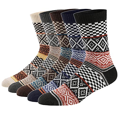 Ueither 5 Paar Unisex Wollsocken – Baumwollsocken – Stricksocken | für Männer & Frauen | Vintage Stil | Warme Crew Socken für Herbst & Winter (38-43, Farbe 10) von Ueither