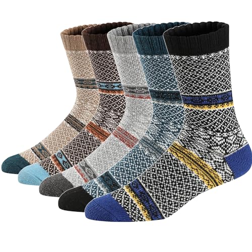 Ueither 5 Paar Unisex Wollsocken – Baumwollsocken – Stricksocken | für Männer & Frauen | Vintage Stil | Warme Crew Socken für Herbst & Winter (38-43, Farbe 13) von Ueither