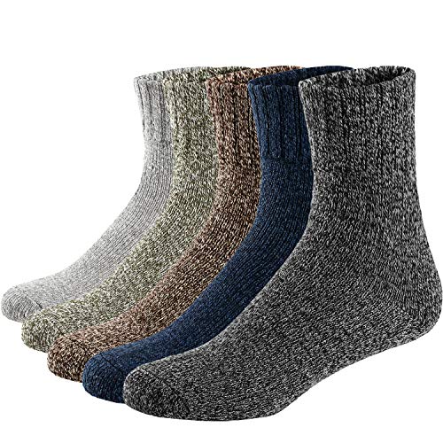 Ueither 5 Paar Unisex Wollsocken – Baumwollsocken – Stricksocken | für Männer & Frauen | Vintage Stil | Warme Crew Socken für Herbst & Winter (38-43, Farbe 5) von Ueither