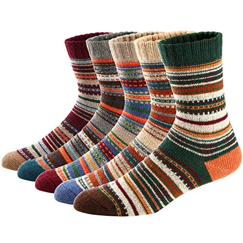 Ueither 5 Paar Unisex Wollsocken – Baumwollsocken – Stricksocken | für Männer & Frauen | Vintage Stil | Warme Crew Socken für Herbst & Winter (38-43, Farbe 6) von Ueither