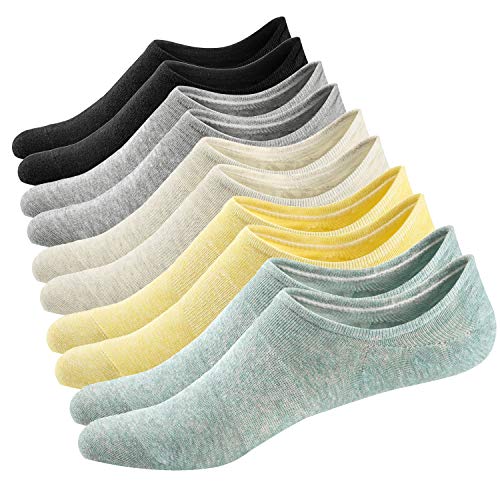 Ueither Damen Unsichtbare Sneaker Socken Baumwoll Kurzsocken Sport Socken für Loafers Boots Schuhe mit Rutschfest Silikon 36-43 (Farbe 2 (5 Paare)) von Ueither