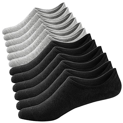 Ueither Damen Unsichtbare Sneaker Socken Baumwoll Kurzsocken Sport Socken für Loafers Boots Schuhe mit Rutschfest Silikon 36-43 (Schwarz/Grau (3 Paare Jeder)) von Ueither