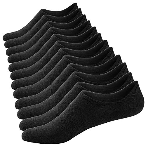 Ueither Damen Unsichtbare Sneaker Socken Baumwoll Kurzsocken Sport Socken für Loafers Boots Schuhe mit Rutschfest Silikon 36-43 (6 Paare Schwarz) von Ueither