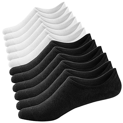 Ueither Damen Unsichtbare Sneaker Socken Baumwoll Kurzsocken Sport Socken für Loafers Boots Schuhe mit Rutschfest Silikon 36-43 (Schwarz/Weiß (3 Paare Jeder)) von Ueither