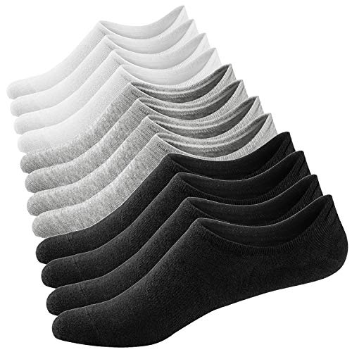Ueither Damen Unsichtbare Sneaker Socken Baumwoll Kurzsocken Sport Socken für Loafers Boots Schuhe mit Rutschfest Silikon 36-43 (Schwarz/Weiß/Grau (2 Paare Jeder)) von Ueither