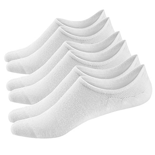 Ueither Damen Unsichtbare Sneaker Socken Baumwoll Kurzsocken Sport Socken für Loafers Boots Schuhe mit Rutschfest Silikon 36-43 (3 Paare Weiß) von Ueither