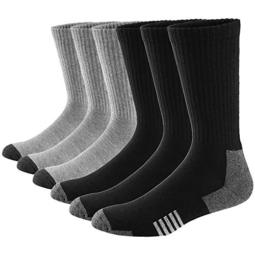 Ueither Herren Damen Atmungsaktive Sportsocken Premium Baumwolle Cushion-Crew Socken 6er Pack (Schwarz/Grau (3 Paar Jeder), 38-44) von Ueither