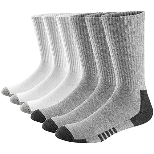 Ueither Herren Damen Atmungsaktive Sportsocken Premium Baumwolle Cushion-Crew Socken 6er Pack (Weiß/Grau (3 Paar Jeder), 38-44) von Ueither