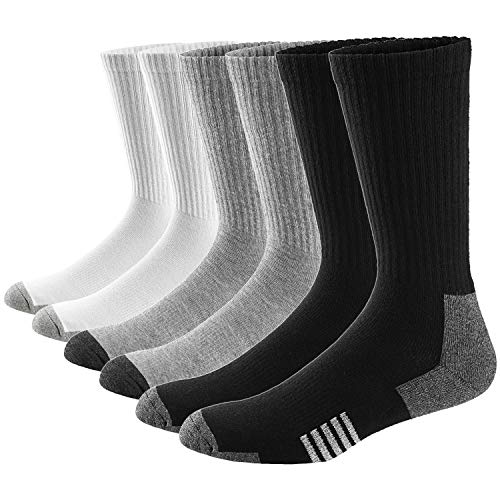 Ueither Herren Damen Atmungsaktive Sportsocken Premium Baumwolle Cushion-Crew Socken 6er Pack (Schwarz/Weiß/Grau (2 Paar Jeder), 44-48) von Ueither