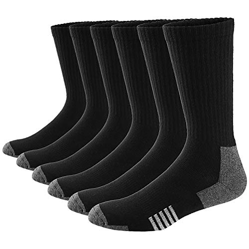 Ueither Herren Damen Atmungsaktive Sportsocken Premium Baumwolle Cushion-Crew Socken 6er Pack (Schwarz（6 Paar), 44-48 von Ueither