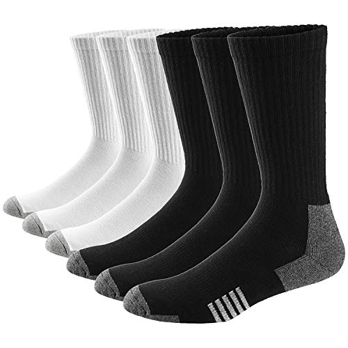 Ueither Herren Damen Atmungsaktive Sportsocken Premium Baumwolle Cushion-Crew Socken 6er Pack (Schwarz/Weiß (3 Paar Jeder), 44-48) von Ueither