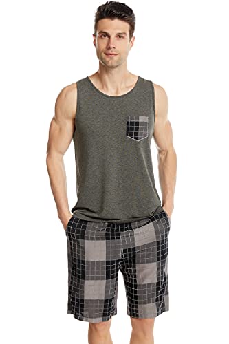 Ueither Herren Kurz Zweiteiliger Schlafanzug Lounge Shorty Pyjama Anzug Ärmellos Nachtwäsche Shirt & Schlafanzughose von Ueither