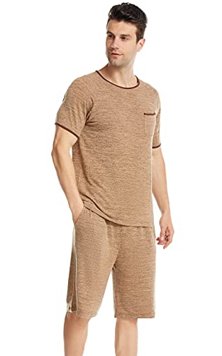 Ueither Herren Kurz Zweiteiliger Schlafanzug Lounge Shorty Pyjama Anzug Kurzarm Nachtwäsche Shirt & Schlafanzughose von Ueither