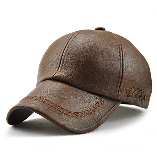 Ueither Herren PU Leder Baseballmütze Schirmmütze Kappe Herbst und Winter Baseballkappe Hut von Ueither