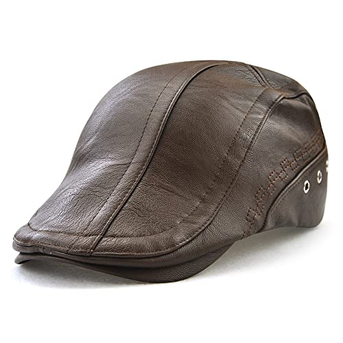 Ueither Herren PU Leder Gatsby Verstellbare Schirmmütze Kappe Newsboy Flat Cap 56-60cm (Leichter Kaffee) von Ueither